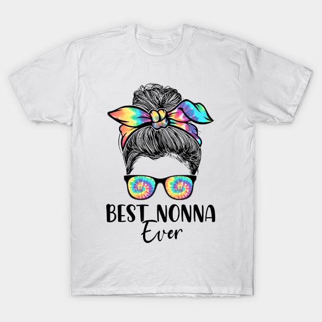 Best Nonna Ever Tie Dye Messy Bun Bandana Mother's Day T-Shirt by Harle